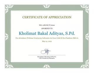 KHOLIMAT BAKAL ADITYAS esertifikat pelatihan graciacorp 6