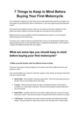 7 Things to Keep in Mind Before Buying Your First Motorcycle