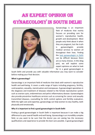 An Expert Opinion on Gynaecology in South Delhi