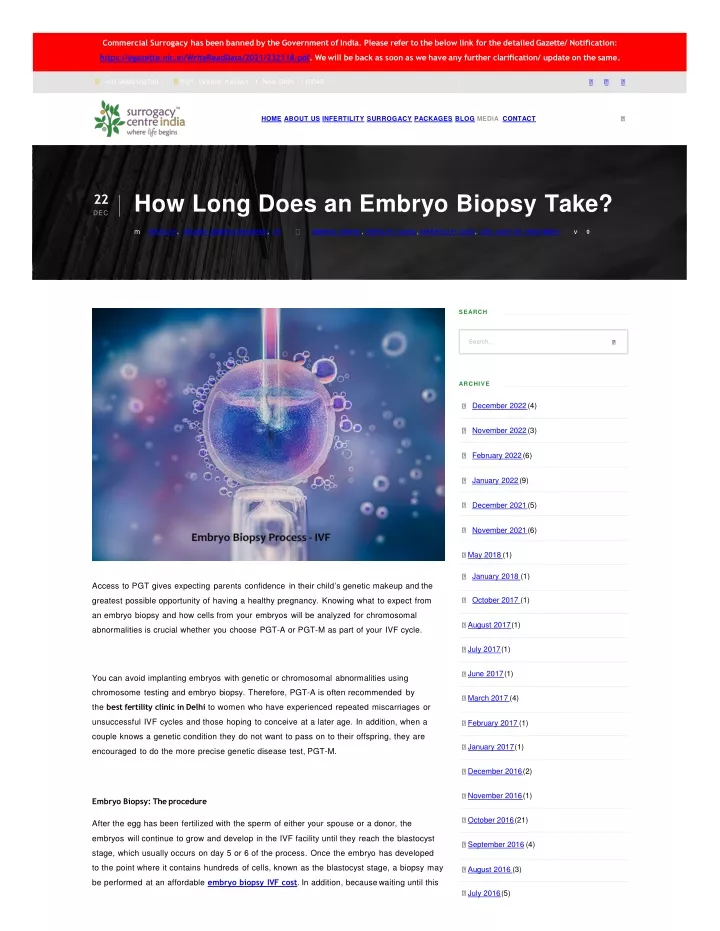 how long does an embryo biopsy take