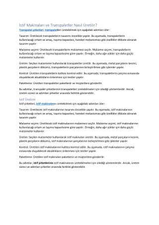 stif makinalar ve transpaletler nas l retilir