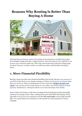 reasons why renting is better than buying a home