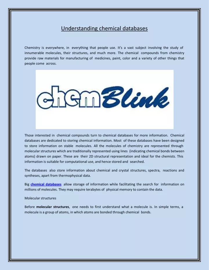 understanding chemical databases