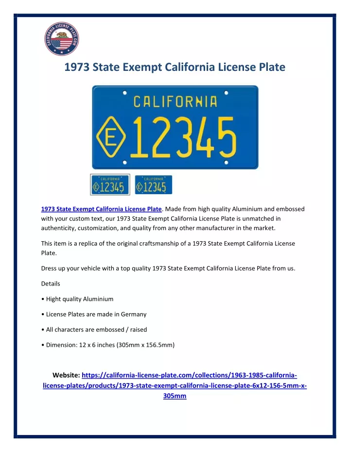 1973 state exempt california license plate