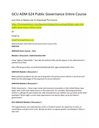 gcu adm 624 public governance entire course