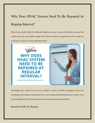 Why Does HVAC System Need To Be Repaired At Regular Interval?