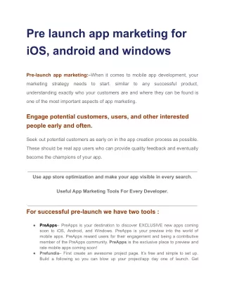 Pre launch app marketing for iOS, android and windows