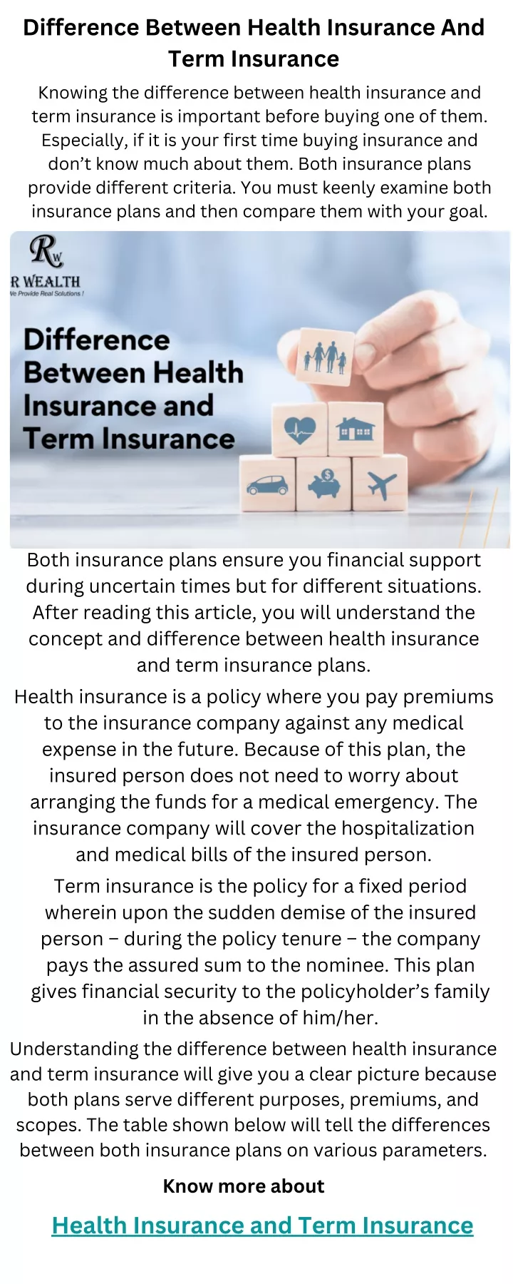 difference between health insurance and term