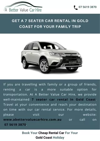 Get a 7 seater car rental in Gold Coast for your family trip