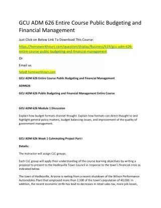 gcu adm 626 entire course public budgeting
