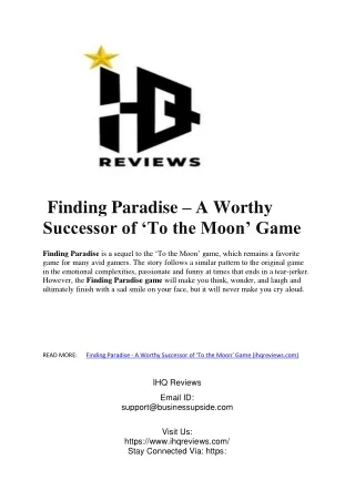 Finding Paradise – A Worthy Successor of ‘To the Moon’ Game