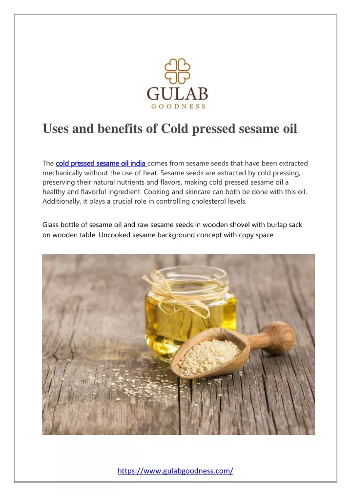 uses and benefits of cold pressed sesame oil