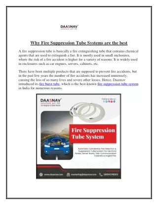 Why Fire Suppression Tube System are the best