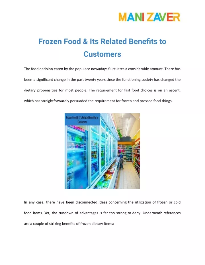 frozen food its related benefits to customers