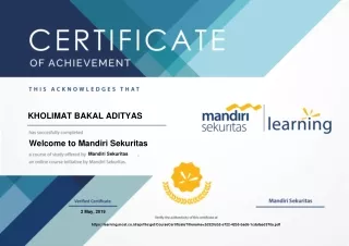 KHOLIMAT BAKAL ADITYAS sertifikat pelatihan