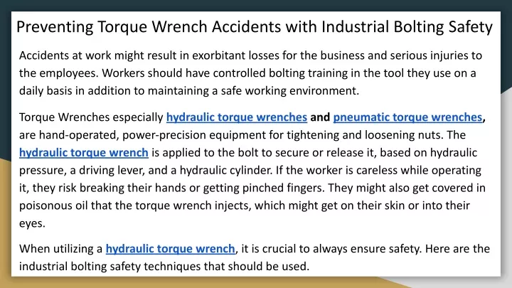 preventing torque wrench accidents with