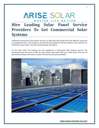 Hire Leading Solar Panel Service Providers To Get Commercial Solar Systems