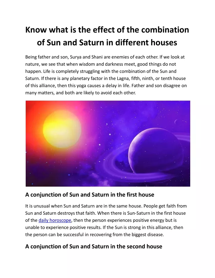 know what is the effect of the combination of sun and saturn in different houses