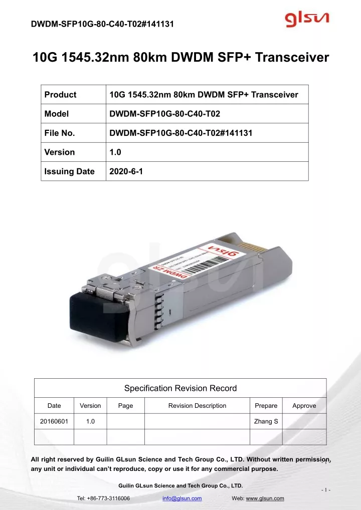 dwdm sfp10g 80 c40 t02 141131