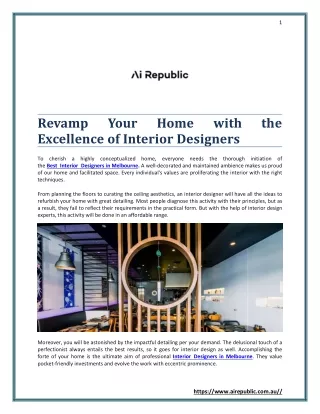 Revamp Your Home with the Excellence of Interior Designers