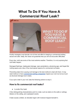 What To Do If You Have A Commercial Roof Leak?
