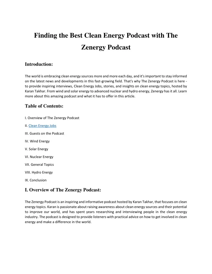 finding the best clean energy podcast with the