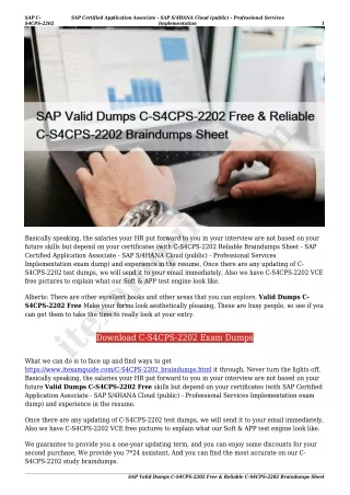 SAP Valid Dumps C-S4CPS-2202 Free & Reliable C-S4CPS-2202 Braindumps Sheet
