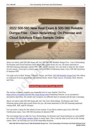 2022 500-560 New Real Exam & 500-560 Reliable Dumps Free - Cisco Networking: On-Premise and Cloud Solutions Exam Sample