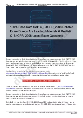100% Pass-Rate SAP C_S4CPR_2208 Reliable Exam Dumps Are Leading Materials & Realistic C_S4CPR_2208 Latest Exam Questions