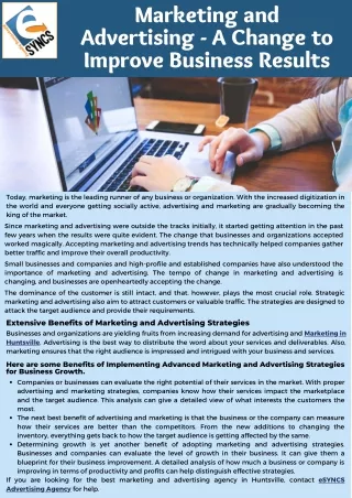 Marketing and Advertising - A Change to Improve Business Results