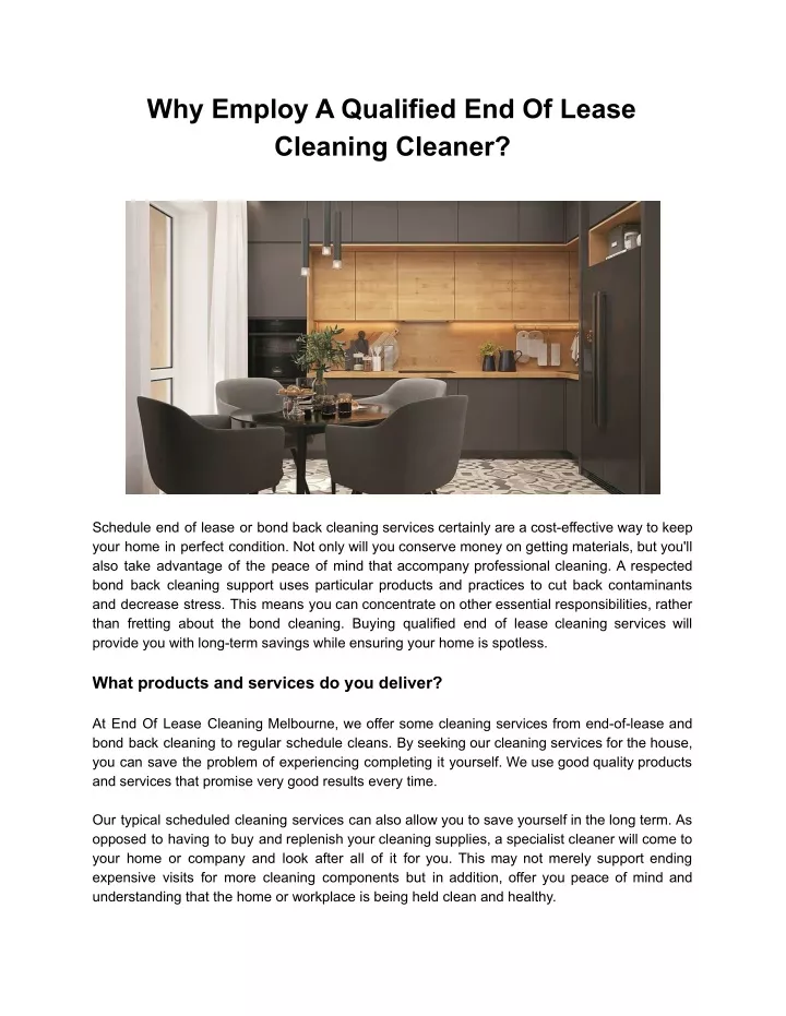 why employ a qualified end of lease cleaning