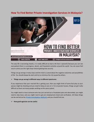 How To Find Better Private Investigation Services In Malaysia