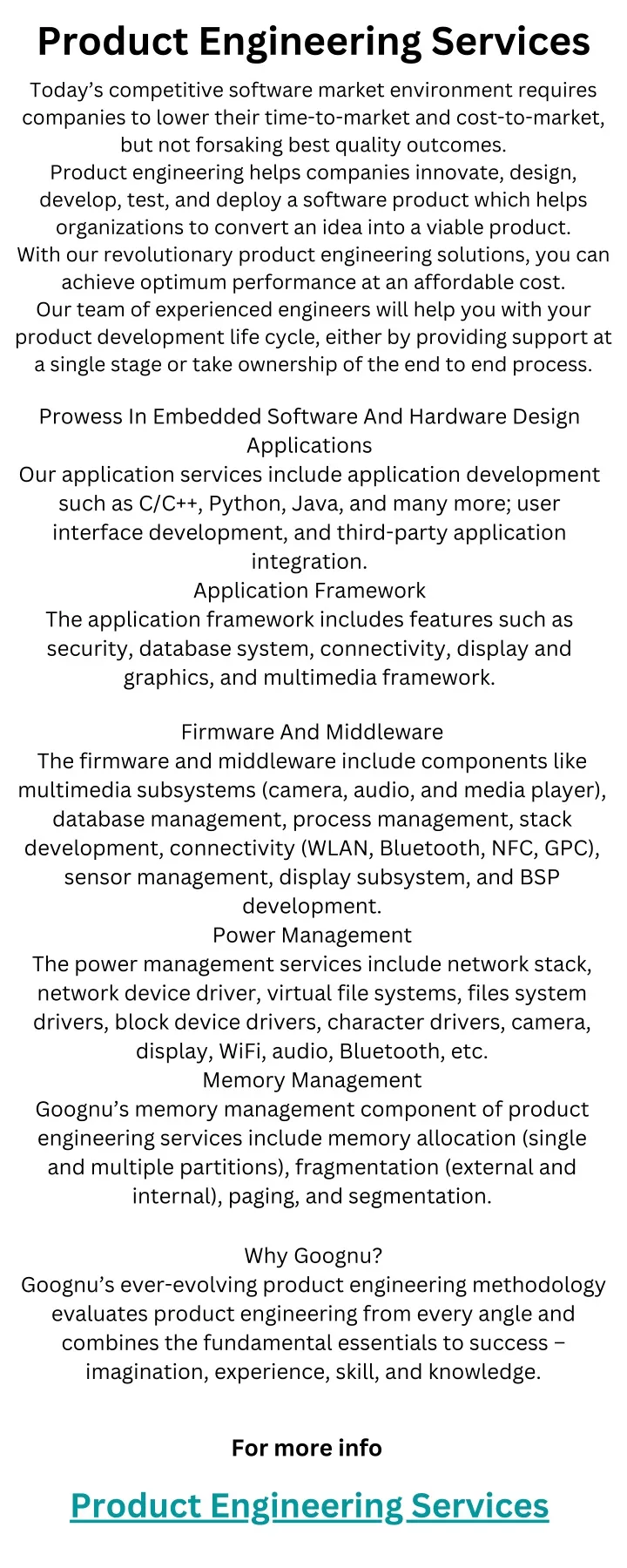 product engineering services companies to lower