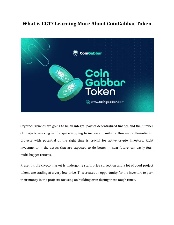 what is cgt learning more about coingabbar token