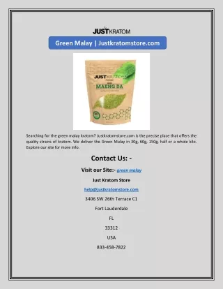 Green Malay | Justkratomstore.com