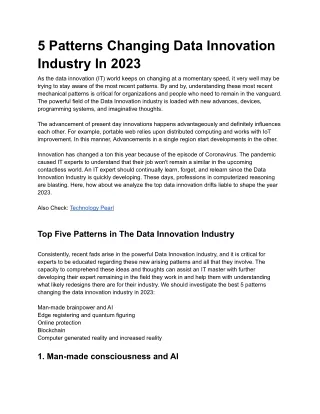 5 Patterns Changing Data Innovation Industry In 2023