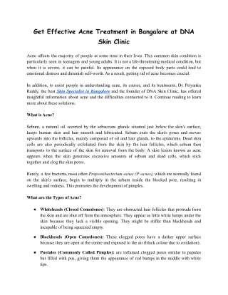 Get Effective Acne Treatment in Bangalore at DNA Skin Clinic