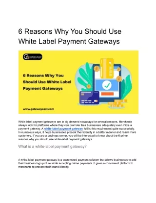 6 Reasons Why You Should Use White Label Payment Gateways - Gatewayeast