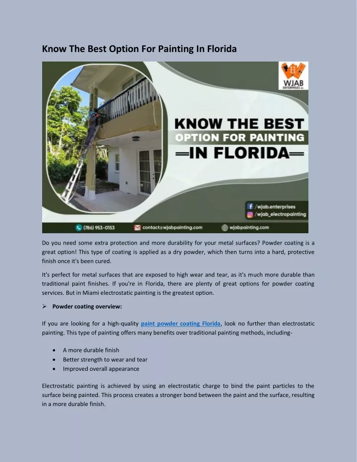know the best option for painting in florida