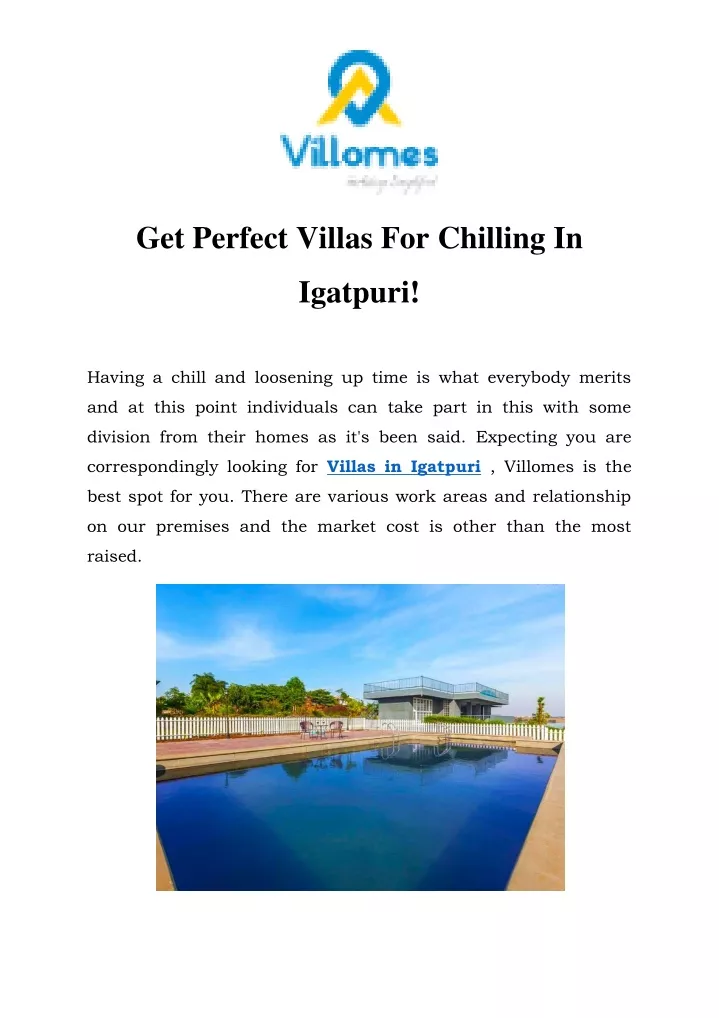 get perfect villas for chilling in
