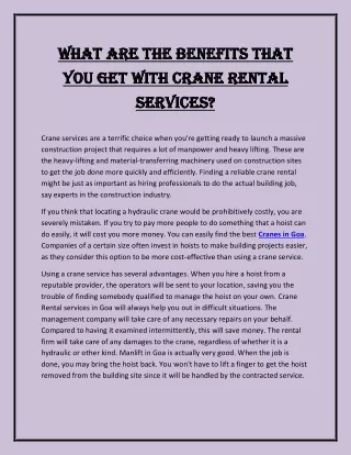 What are the benefits that you get with crane rental services?