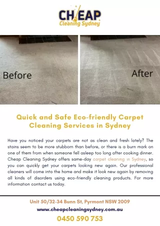 Quick and Safe Eco-friendly Carpet Cleaning Services in Sydney