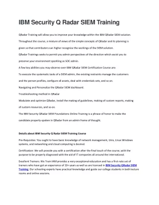 IBM Security Q Radar SIEM Training