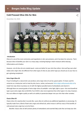 Cold Pressed Olive Oils for Skin