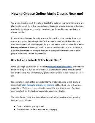 How to choose Online Music Classes near me