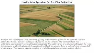 how profitable agriculture can boost your bottom line