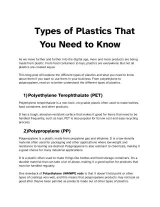 Types of Plastics that you need to know