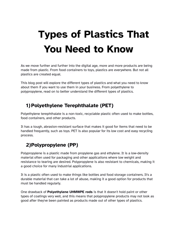 types of plastics that you need to know