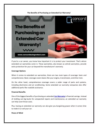 The Benefits of Purchasing an Extended Car Warranty!