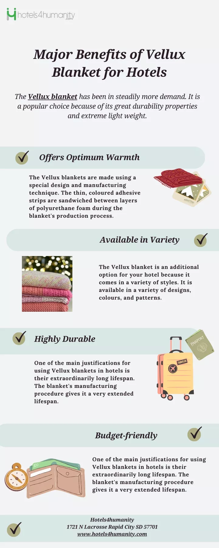 major benefits of vellux blanket for hotels